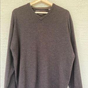 Perry Ellis Merino Wool Dark  Brown Long Sleeve Men's V Neck Sweater Size XL